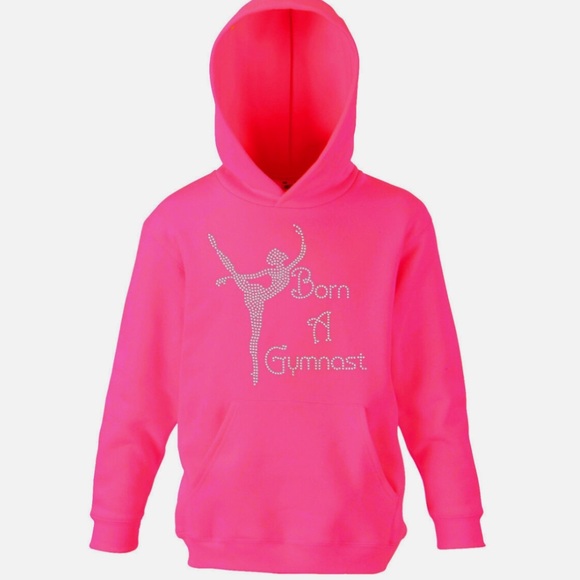 Girls Crystallized Born A Gymnast Gymnastics Hoodie Dance Kids Hoody Varsany - Picture 1 of 4